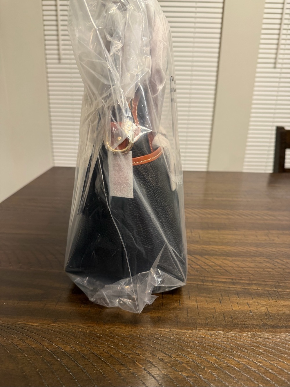 Dooney & Bourke Black Pebble Leather Dome Satchel with Brown Trim - Picture 6 of 6